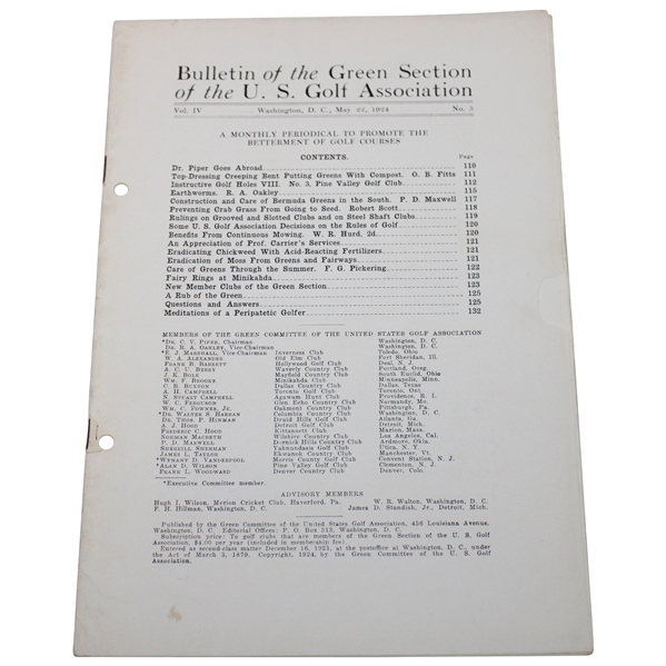 Bulletin Of The Green Section Of The U.S. Golf Association Booklet