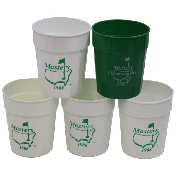 Five (5) Masters Tournament Logo Plastic Drink Cups - 1987 & 1988