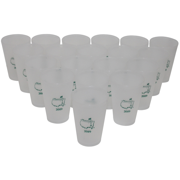 Nineteen (19) Masters Tournament Logo Clear Plastic Drink Cups - 2019
