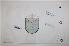 Fred Couples, Colin Montgomerie & Ken Schofield Signed World Golf Hall of Fame Flag JSA ALOA