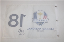 Captain Jim Furyk Signed 2018 Ryder Cup at Le Golf National White Flag JSA ALOA