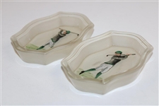 Pair Milk Glass Golfer Pin Dishes