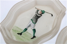 Pair Milk Glass Golfer Pin Dishes