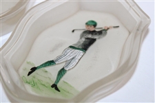 Pair Milk Glass Golfer Pin Dishes