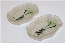 Pair Milk Glass Golfer Pin Dishes