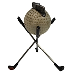 Vintage Dimple Pattern Golf Ball Themed Lighter on Three (3) Crossed Clubs Stand
