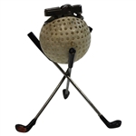 Vintage Dimple Pattern Golf Ball Themed Lighter on Three (3) Crossed Clubs Stand