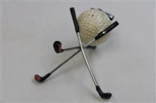 Vintage Dimple Pattern Golf Ball Themed Lighter on Three (3) Crossed Clubs Stand