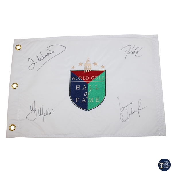 Love III, Woosnam, Mallon & Ochoa Signed World Golf Hall of Fame Flag JSA ALOA