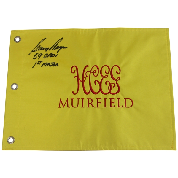 Gary Player Signed Muirfield Embroidered Flag w/ 59 Open & 1st Major Win Insc. JSA ALOA