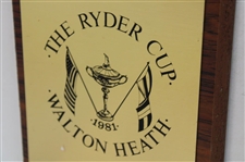 Two (2) 1981 The Ryder Cup at Walton Heath Golf Club Metal Logo Wood Plaques