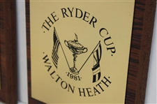 Two (2) 1981 The Ryder Cup at Walton Heath Golf Club Metal Logo Wood Plaques