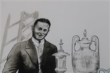 Bobby Jones Posing w/Grand Slam Trophies Print by Artist Linda Logan