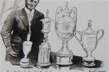 Bobby Jones Posing w/Grand Slam Trophies Print by Artist Linda Logan