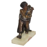 Spelter Caddy with Golf Bag on Marble Plinth