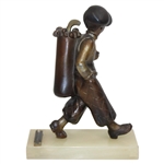 Spelter Caddy with Golf Bag on Marble Plinth