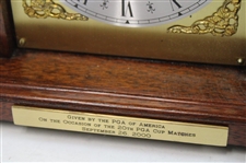 2000 PGA Cup Celtic Manor Presentation Woodford Mahogany & Brass Face Chiming Mantle Clock w/Key