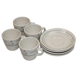 Four (4) Classic Masters Logo Ceramic Tea Cups with Plates