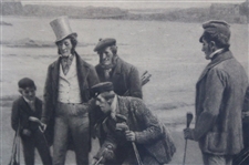 c.1899 JC Dellman Original Stone Litho of Links Golf Scene
