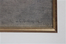 c.1899 JC Dellman Original Stone Litho of Links Golf Scene