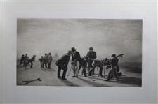 1859 'A Summer Evening on the Musselburgh Links: Golfers' Monochrome Photogravure Charles Lee - Framed
