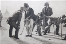 1859 'A Summer Evening on the Musselburgh Links: Golfers' Monochrome Photogravure Charles Lee - Framed