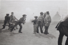1859 'A Summer Evening on the Musselburgh Links: Golfers' Monochrome Photogravure Charles Lee - Framed