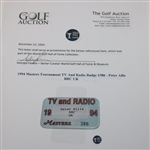 1994 Masters Tournament TV And Radio Badge #386 - Peter Allis BBC UK