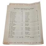 1946 Masters Tournament Complete Thursday, Friday, Saturday & Sunday Pairing Sheets - Seldom Seen