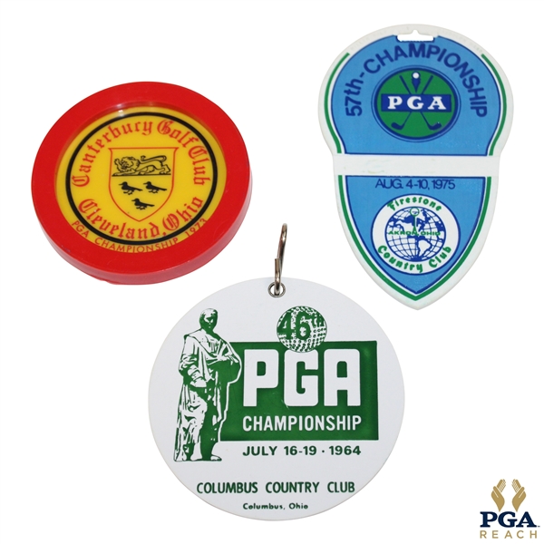 1964, 1973 & 1975 PGA Championship Bag Tags & Coaster - Columbus, Firestone & Canterbury