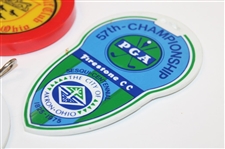 1964, 1973 & 1975 PGA Championship Bag Tags & Coaster - Columbus, Firestone & Canterbury