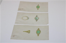 Three Sketches of Proposed 1941 Ryder Cup Winning Team's Award - Gold & Diamond Ring