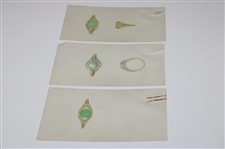Three Sketches of Proposed 1941 Ryder Cup Winning Team's Award - Gold & Diamond Ring