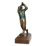 Cold Painted Bronze Speltor Golfer On Marble Base With Beveled Edge 