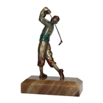 Cold Painted Bronze Speltor Golfer On Marble Base With Beveled Edge 