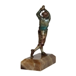 Cold Painted Bronze Speltor Golfer On Marble Base With Beveled Edge 