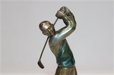 Cold Painted Bronze Speltor Golfer On Marble Base With Beveled Edge 