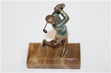 Cold Painted Bronze Speltor Golfer On Marble Base With Beveled Edge 