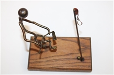 Angry Metal Golfer Statue Metal Bending Club Over Knee on Wood Base with Ball & Flagstick