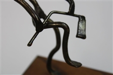Angry Metal Golfer Statue Metal Bending Club Over Knee on Wood Base with Ball & Flagstick