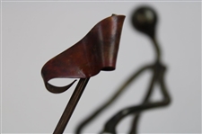 Angry Metal Golfer Statue Metal Bending Club Over Knee on Wood Base with Ball & Flagstick