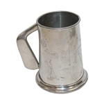 Sheffield England Pewter Golfers Tankard With Iron Club Handle And Etched Golf Scene Motif