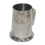 Sheffield England Pewter Golfers Tankard With Iron Club Handle And Etched Golf Scene Motif