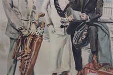 Golfer with Lady, Caddy & Bag w/Clubs Painted for L. Adler Bros. & Co. by James Montgomery Flagg - Framed