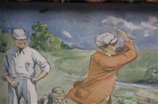 Red Coat Golfer Teeing Off 'The Drive Off' with Ornate Crossed Clubs & Golf Balls Frame