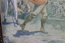 Red Coat Golfer Teeing Off 'The Drive Off' with Ornate Crossed Clubs & Golf Balls Frame