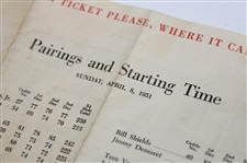 1951 Masters Tournament Sunday Final Round Pairing Sheet - Ben Hogan Winner