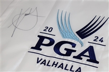 Xander Schauffele Signed 2024 PGA at Valhalla Embroidered White Flag - Huge Signature! JSA ALOA