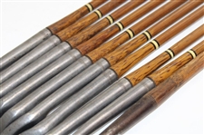 c.1920's Symons Golf Shop San Antonio Stainless Steel Iron Set by Texas HoFer Will Symons w/Stovepipe Golf Bag