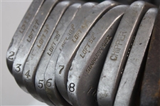 c.1920's Symons Golf Shop San Antonio Stainless Steel Iron Set by Texas HoFer Will Symons w/Stovepipe Golf Bag